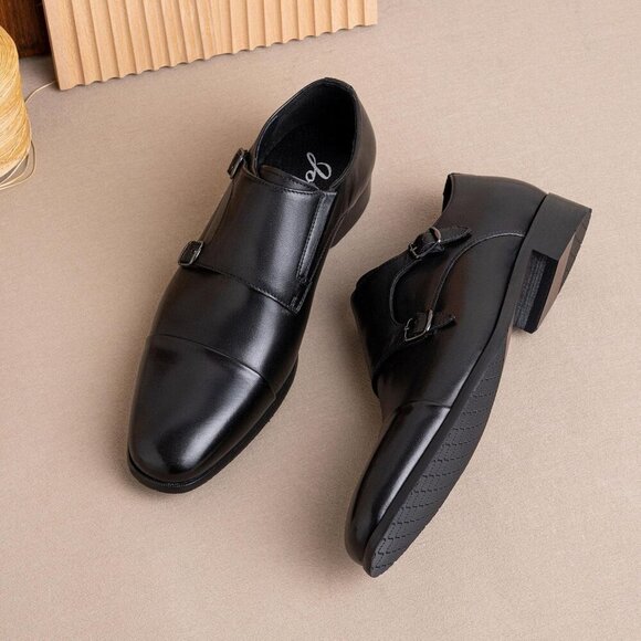 〽️Men\'s Leather black Jousen Dress Monk Strap Loafers Formal Business Wear Shoes